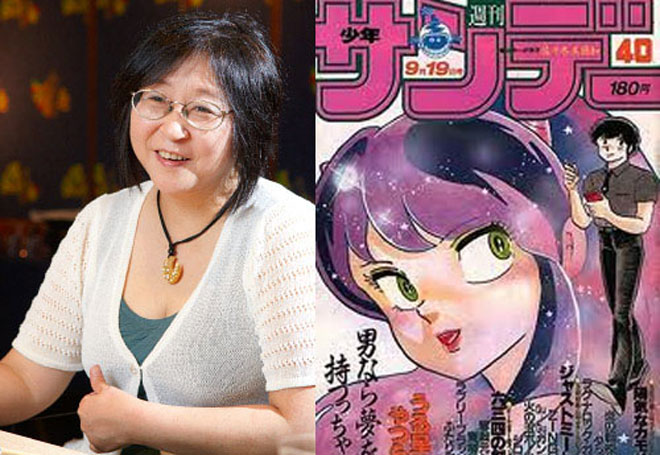 Nữ họa sĩ Takahashi Rumiko và nhân vật truyện tranh của bà.