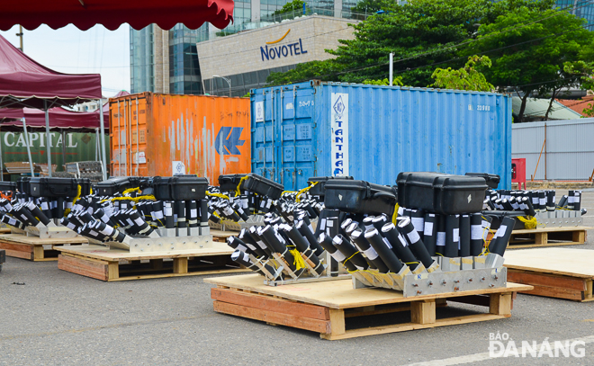 Sets of fireworks being installed at the launch location at the former Han River Port