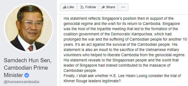 Campuchia phản đối phát biểu của Thủ tướng Singapore