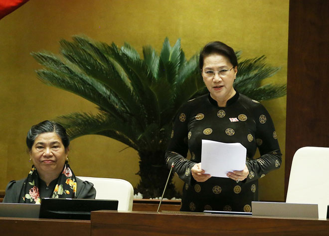 Chủ tịch Quốc hội Nguyễn Thị Kim Ngân phát biểu kết thúc phiên chất vấn và trả lời chất vấn. Ảnh: TTXVN