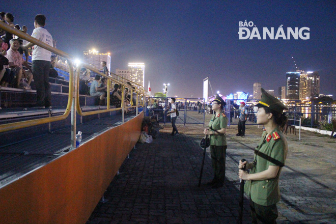 Two female police officers being on duty at DIFF’s viewing stands