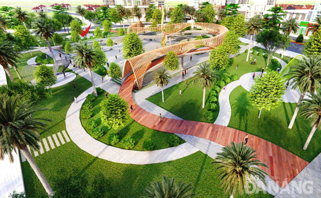 A green area at the expanded APEC Park aims to create a special highlight to the landscape at the western side of the Han River associated with the Rong (Dragon) Bridge and the Museum of Cham Sculpture.