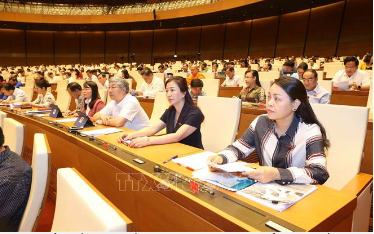 Đoàn đại biểu Quốc hội tỉnh Bắc Giang dự họp tại hội trường. Ảnh: Doãn Tấn/TTXVN
