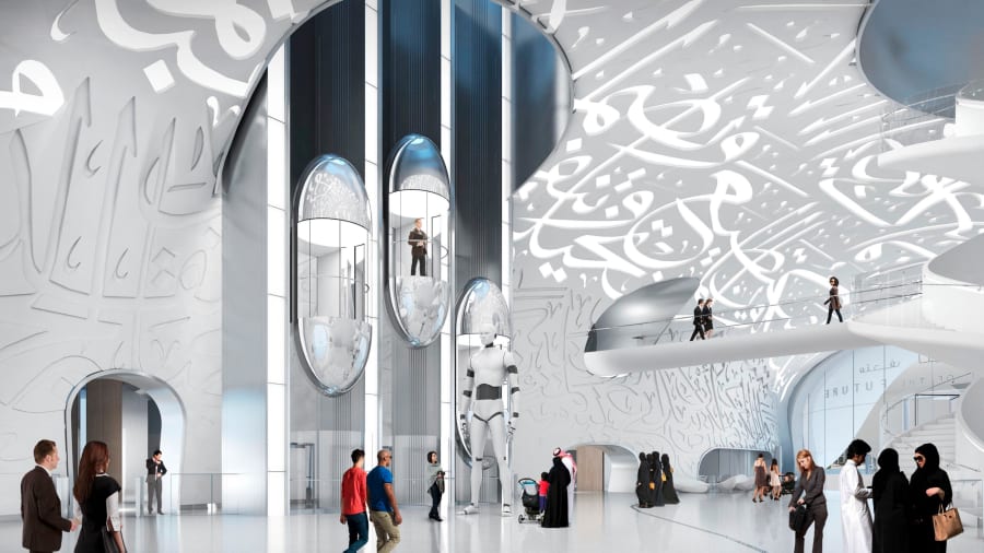 Bảo tàng cao 78m, gồm 6 không gian trưng bày và một thính phòng. Ảnh: Tổ chức Tương lai Dubai