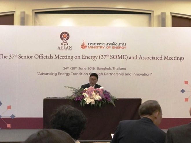 Thai Energy Ministry’s Permanent Secretary Kulis Sombatsiri speaks at the 37th Senior Officials Meeting on Energy (SOME) on June 24 (Photo: www.chiangraitimes.com)