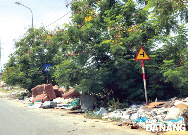 Rác thải dồn đống ở cuối đường Nguyễn Đình Tứ.