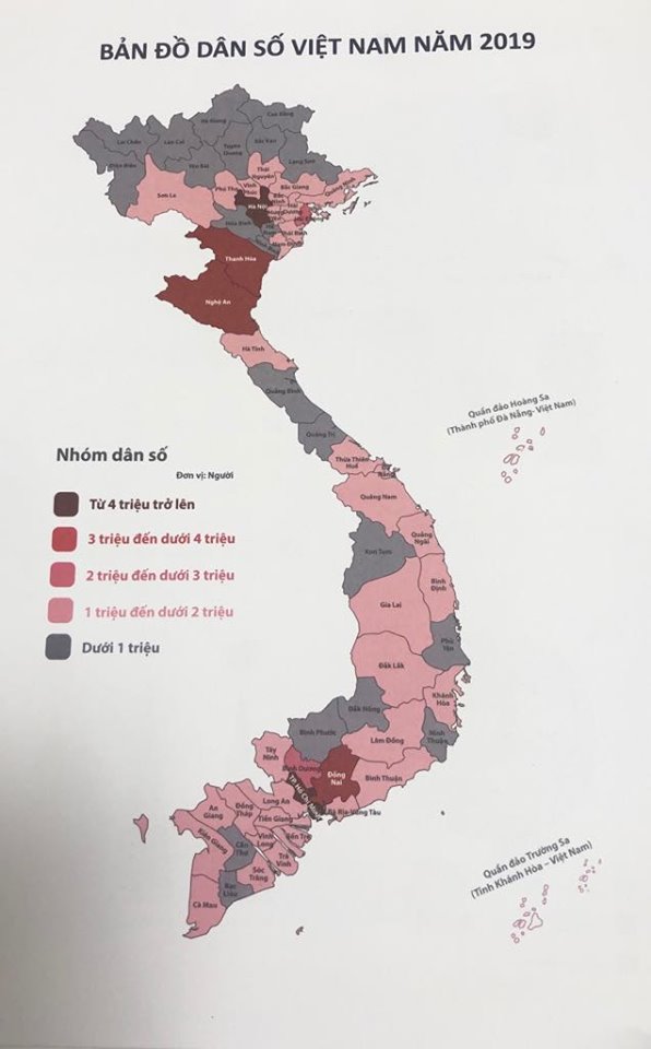 Bản đồ phân bố dân cư của các tỉnh thành.