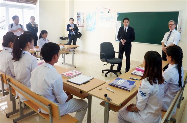 Vietnamese students attend a Japanese language course before going to Japan to work as care workers (Photo: Kyodo)