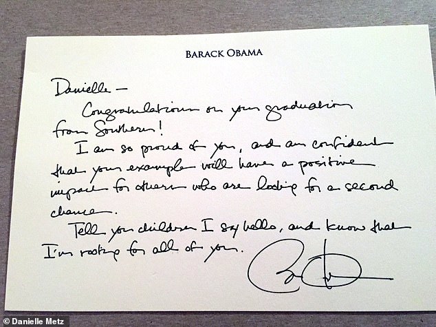 Bức thư tay của ông Obama gửi bà Metz. Ảnh: Daily Mail