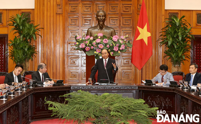 Thủ tướng Nguyễn Xuân Phúc phát biểu tại buổi tiếp.  Ảnh:  TTXVN
