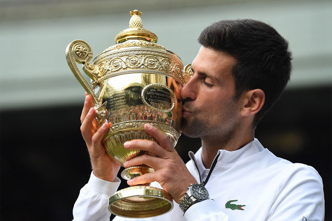 Trong một trận đấu đầy khó khăn nhưng bằng ý chí và bản lĩnh, Djokovic đã xứng đáng có chiến thắng thứ 5 tại Wimbledon 2019. Ảnh: Wimbledon