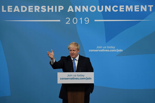 Ông Boris Johnson phát biểu khi trở thành Chủ tịch đảng Bảo thủ.  Ảnh: Getty Images