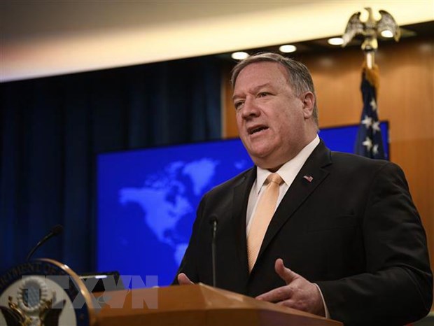 Ngoại trưởng Mỹ Mike Pompeo phát biểu trong cuộc họp báo tại Washington D.C. (Ảnh: THX/TTXVN)