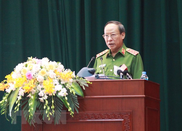 Thượng tướng Lê Quý Vương, Thứ trưởng Bộ Công an phát biểu tại buổi lễ. (Ảnh: Quang Duy/TTXVN)