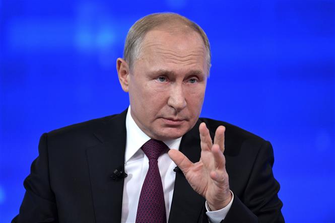 Tổng thống Nga Vladimir Putin phát biểu tại Moskva ngày 20-6-2019. Ảnh: AFP/ TTXVN