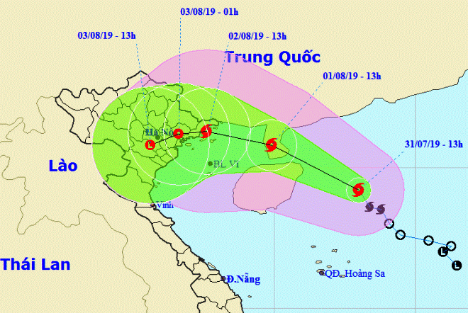 Hướng di chuyển của bão số 3 (Nguồn: Trung tâm Dự báo Khí tượng thủy văn Trung ương)