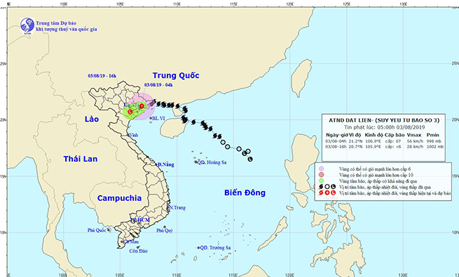 Bão số 3 đi vào phía Bắc Quảng Ninh và suy yếu thành áp thấp nhiệt đới