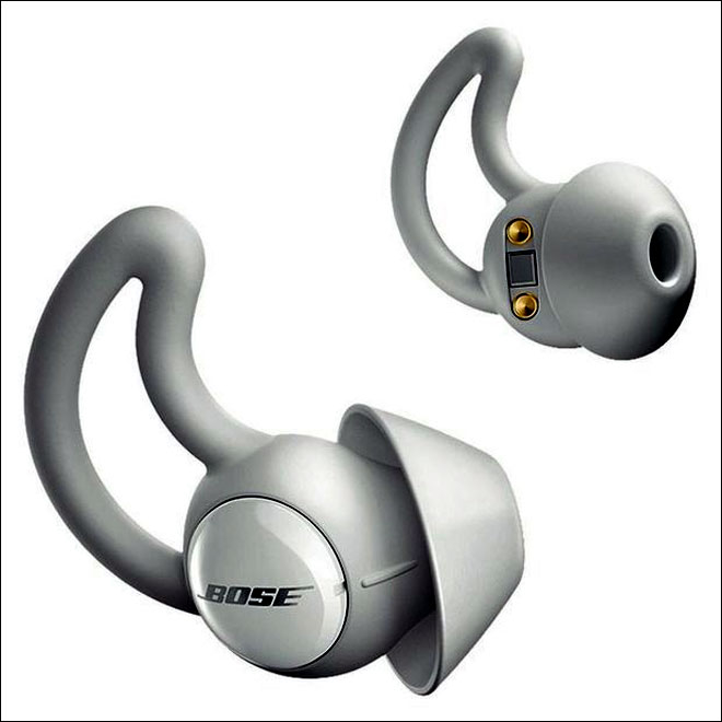 Bose cung cấp tai nghe không dây Sleepbuds cho ră những âm thanh êm dịu suốt đêm như âm thanh sóng, gió, thác nước, bếp lửa, tiếng dế kêu.