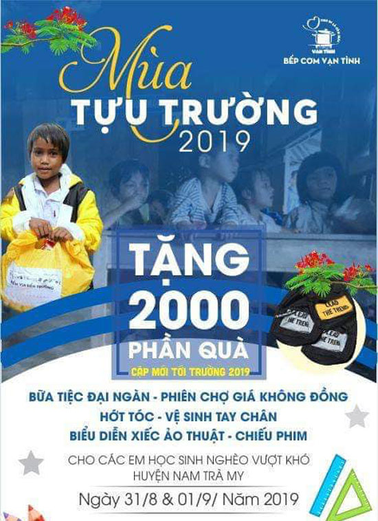 Poster kêu gọi ủng hộ chương trình trao tặng 2.000 ba lô cho các em học sinh nghèo ở huyện Nam Trà My, Quảng Nam. Ảnh: T.N