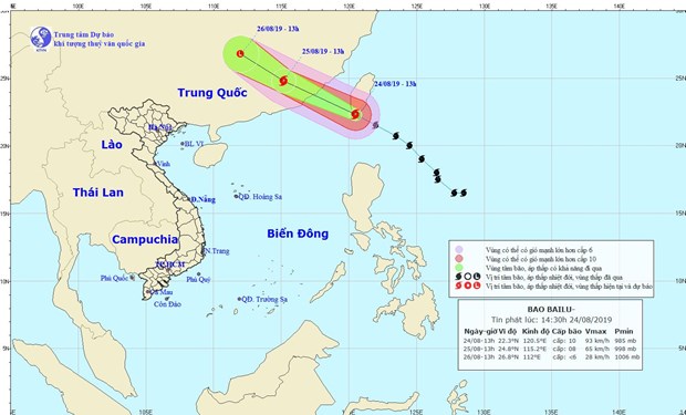 Vị trí và đường đi dự kiến của bão Baidu. (Nguồn: nchmf.gov.vn)