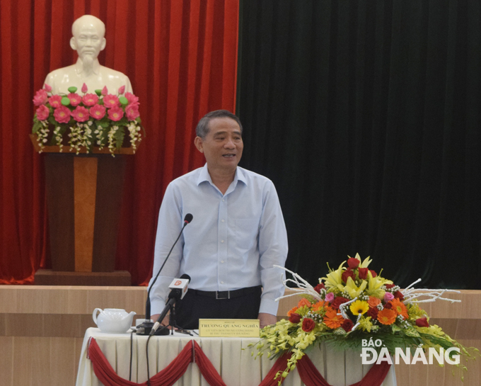 Ủy viên Trung ương Đảng, Bí thư Thành ủy Đà Nẵng Trương Quang Nghĩa phát biểu chỉ đạo tại buổi làm việc với Ngân hàng Nhà nước- Chi nhánh Đà Nẵng.