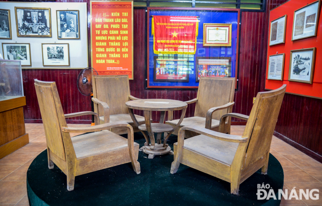 A table and chairs set used for working sessions by the 5th Military Region Party Committee Office