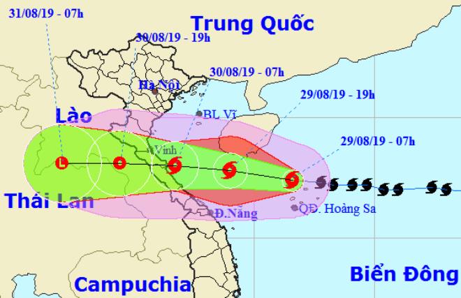 Bão Podul sẽ cập bờ và đi vào đất liền các tỉnh từ Nghệ An đến Quảng Bình vào sáng 30-8.