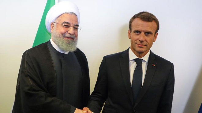 Tổng thống Iran Hassan Rouhani (trái) gặp gỡ Tổng thống Pháp Emmanuel Macron bên lề cuộc họp Đại hội đồng Liên Hợp Quốc ở New York (Mỹ) tháng 9-2018. Ảnh: AFP