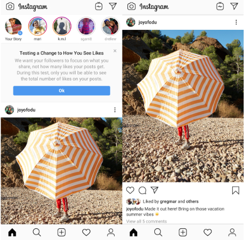 Instagram thử nghiệm ẩn số like. Ảnh: Business Insider