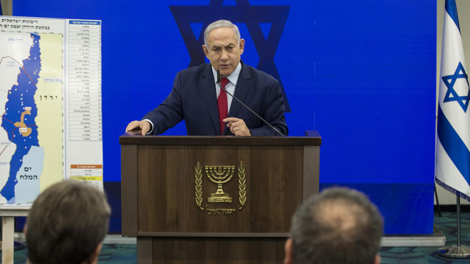 Thủ tướng Israel Benjamin Netanyahu công bố kế hoạch sáp nhập Bờ Tây. Ảnh: AFP