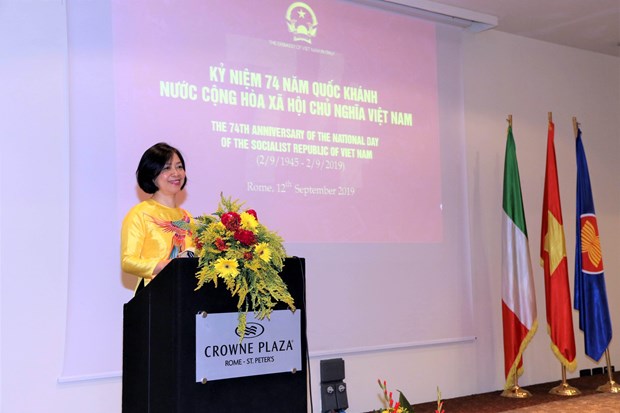 Vietnamese Ambassador to Italy Nguyen Thi Bich Hue speaks at the celebration in Rome on September 12 (Photo: VNA)