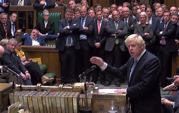 Thủ tướng Anh Boris Johnson phát biểu tại phiên họp Quốc hội ở London, Anh ngày 10/9. (Nguồn: AFP/TTXVN)