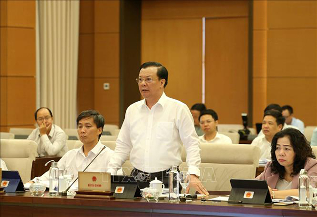  Bộ trưởng Bộ Tài chính Đinh Tiến Dũng phát biểu tại phiên họp. Ảnh: Phương Hoa /TTXVN