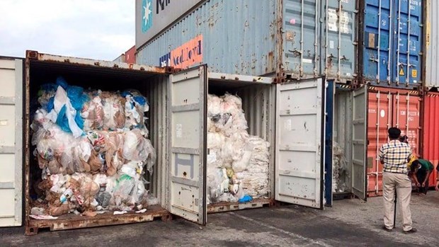 The illegally-imported plastic waste is discovered in 83 containers in Sihanoukville port, 230km to the southwest of Phnom Penh, on July 16. (Photo: cambodiadaily.com)