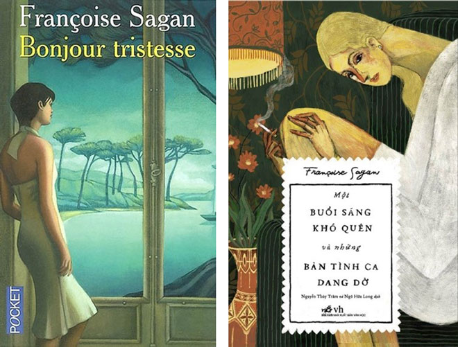 Bìa sách Xin chào nỗi buồn của Francoise Sagan và bìa tập truyện ngắn của Francoise Sagan-NXB Văn Học 2018.