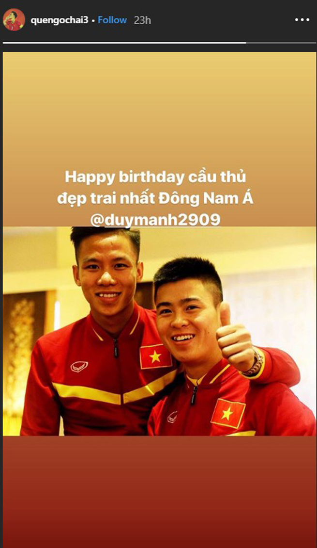 Thủ quân Quế Ngọc Hải đăng ảnh chúc mừng sinh nhật (29/9) Đỗ Duy Mạnh, người đang cùng Hà Nội FC sang Triều Tiên thi đấu AFC Cup. (Ảnh: Instagram)
