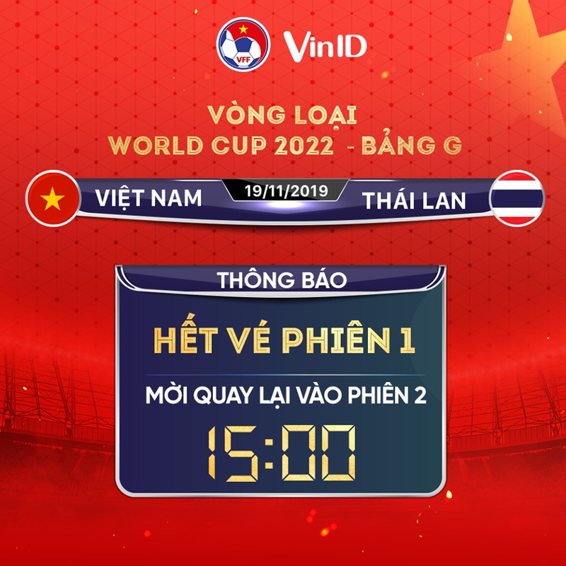 Vé trận ĐT Việt Nam - ĐT Thái Lan bán hết chỉ trong 