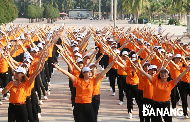 A flashmob performance by local women