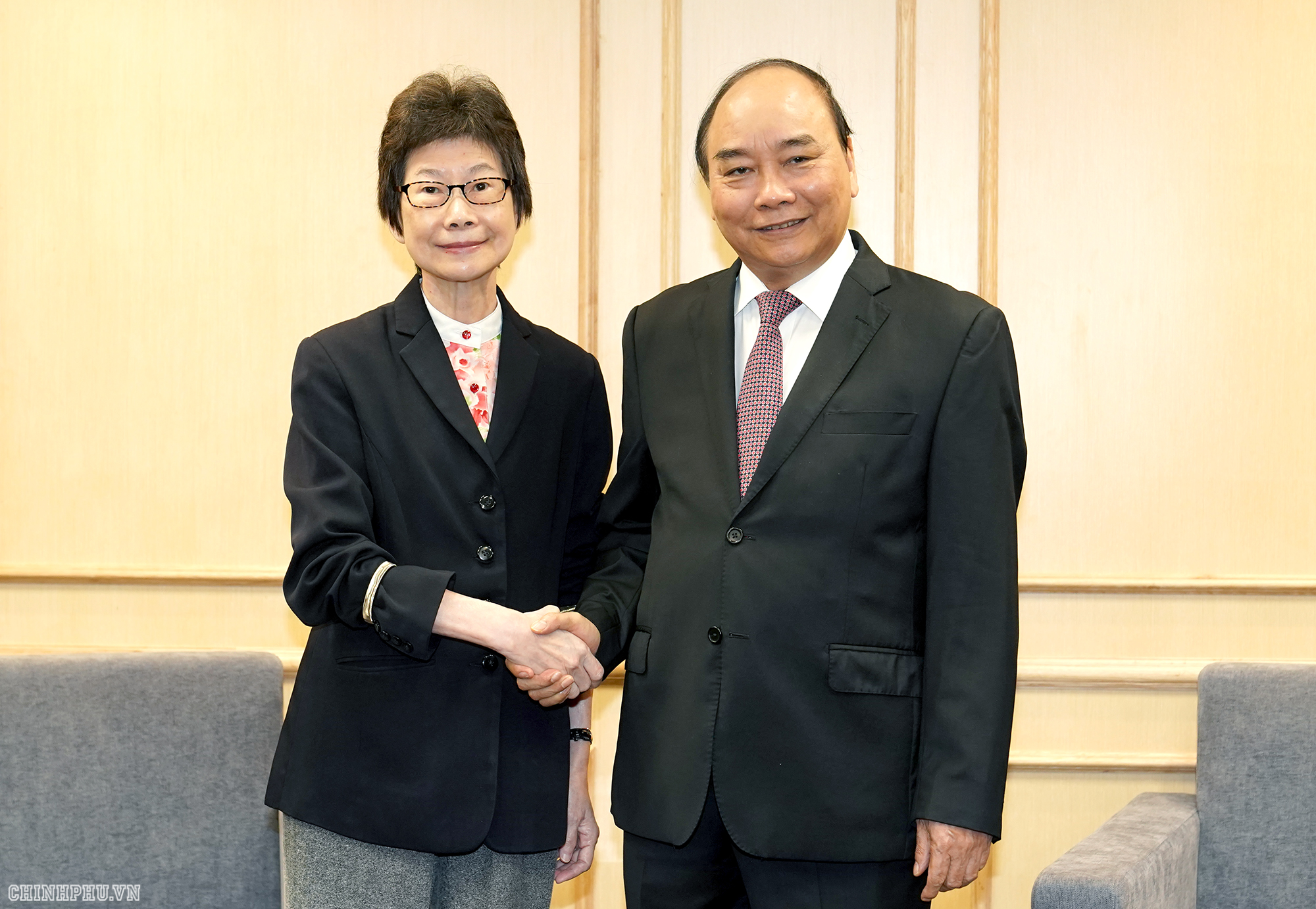 Thủ tướng tiếp bà Lee Ju Song - Giám đốc Khu vực Châu Á – Phòng Thương mại Quốc tế và Liên đoàn các Phòng Thương mại Thế giới (ICC)- Ảnh: VGP/Quang Hiếu