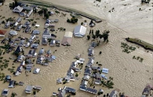 Flooded houses caused by Typhoon Hagibis in Japan's Nagano prefecture (Photo: Kyodo/VNA)