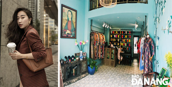Thùy Dương (ảnh trái) và cửa hàng Áo dài Madame Dương (36 Nguyễn Thái Học) là một trong các điểm đến yêu thích của những ai quan tâm về áo dài. Ảnh: Nhân vật cung cấp