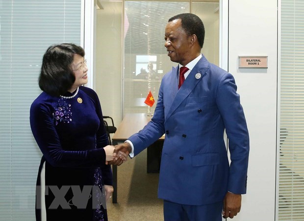 Vice President Dang Thi Ngoc Thinh (left) and President of the Pan-African Parliament (PAP) Roger Nkodo Dang (Photo: VNA)