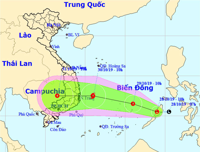 Hướng di chuyển của áp thấp nhiệt đới mạnh lên thành bão.