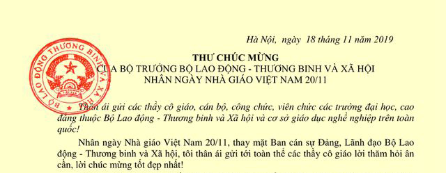 Bộ trưởng Đào Ngọc Dung gửi thư chúc mừng Ngày Nhà giáo Việt Nam 20-11