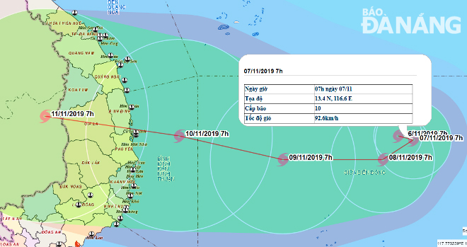 Hướng di chuyển của bão số 6 (Nguồn: Ban Chỉ đạo Trung ương về Phòng chống thiên tai).