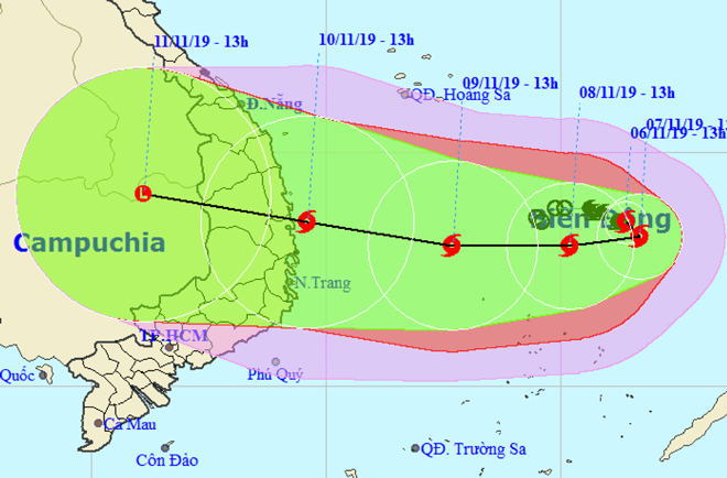 The predicted track of the storm 