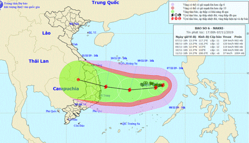 Vị trí và đường đi của cơn bão. (Nguồn: nchmf.gov.vn)