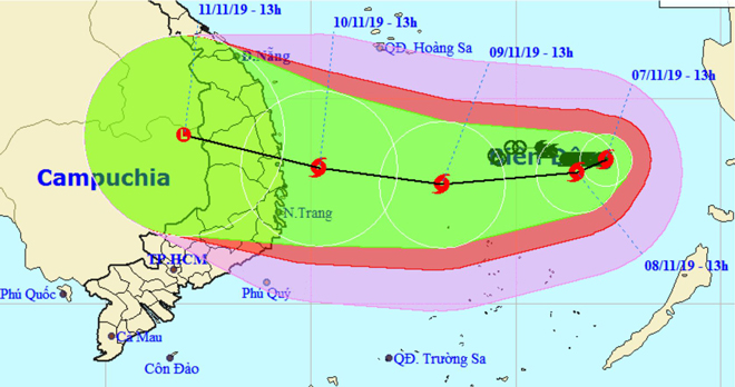 Hướng di chuyển của bão số 6.