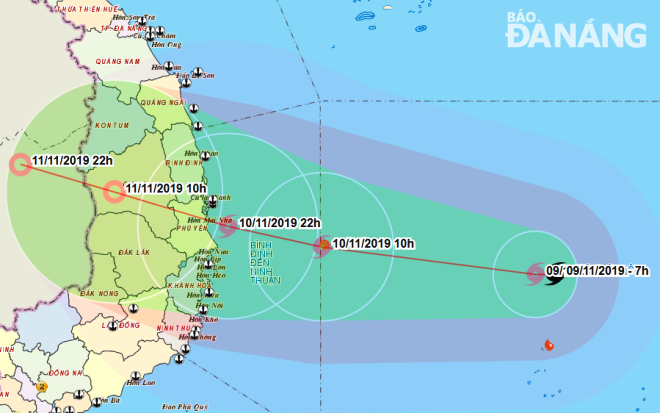 Bão số 6 sẽ cập bờ biển các tỉnh Nam Trung Bộ trong đêm 10-11 và rạng sáng 11-11.