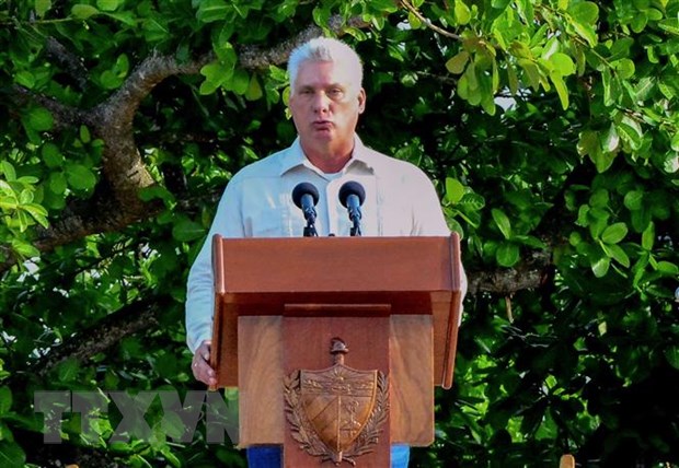 Chủ tịch Cuba Miguel Diaz-Canel Bermudez phát biểu tại La Habana. (Ảnh: AFP/TTXVN)